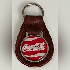 Vintage Coca-Cola Keychain Key Fob Brown Leather Original Keyring Classic Logo